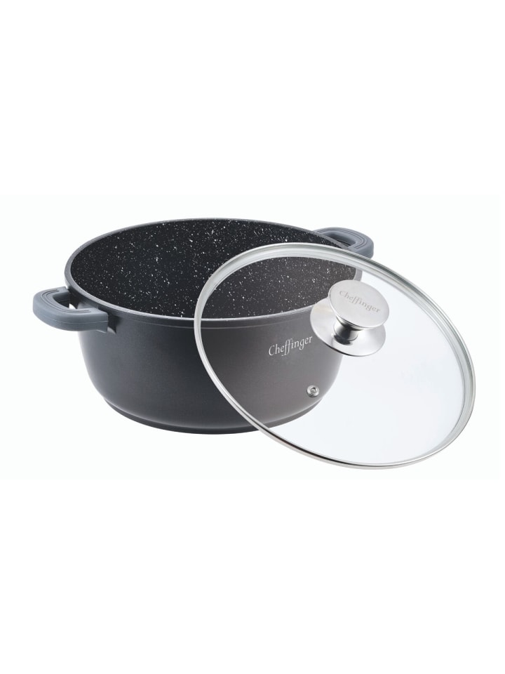 Cheffinger Aluguss Kochtopf Ø24cm mit Glasdeckel in Schwarz günstig kaufen onesize