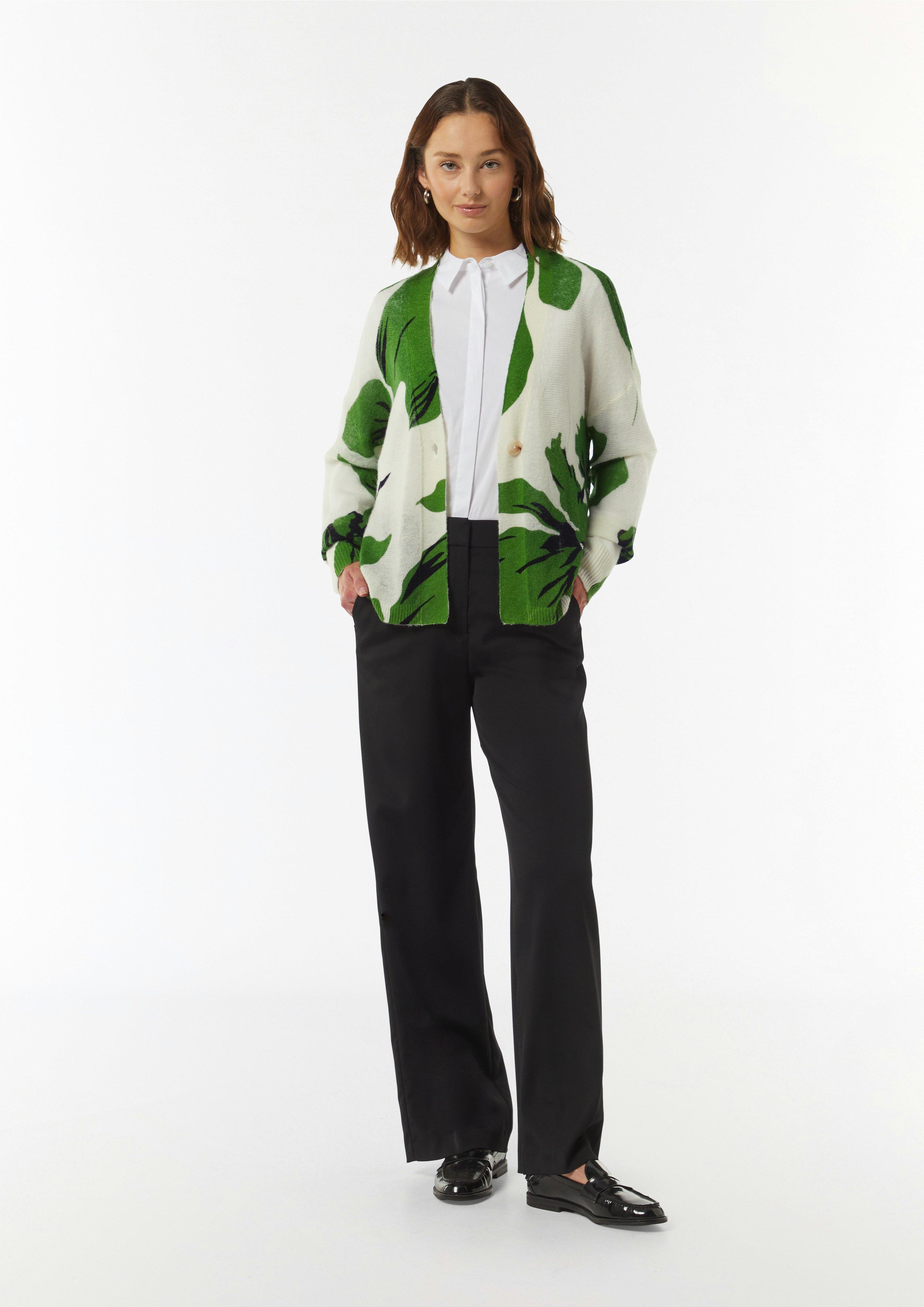 Strickjacke mit All-over-Print - weiß
