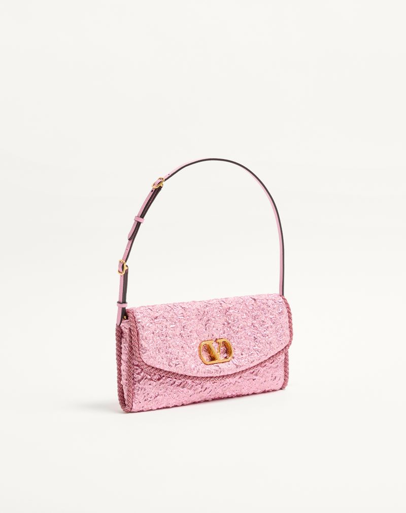 Valentino Garavani Devain lille skuldertaske i Cloqué Jacquard-stof
