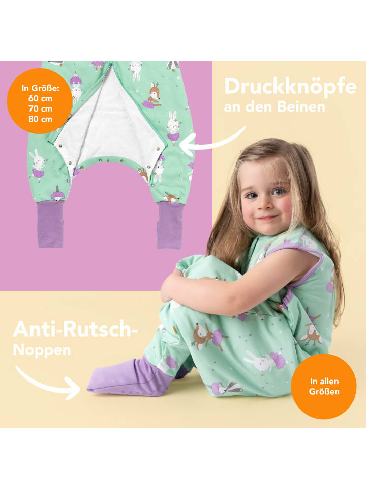 Schlummersack Schlafsack mit Füßen und umklappbaren Bündchen 1.0 TOG in Mint-Lila günstig kaufen