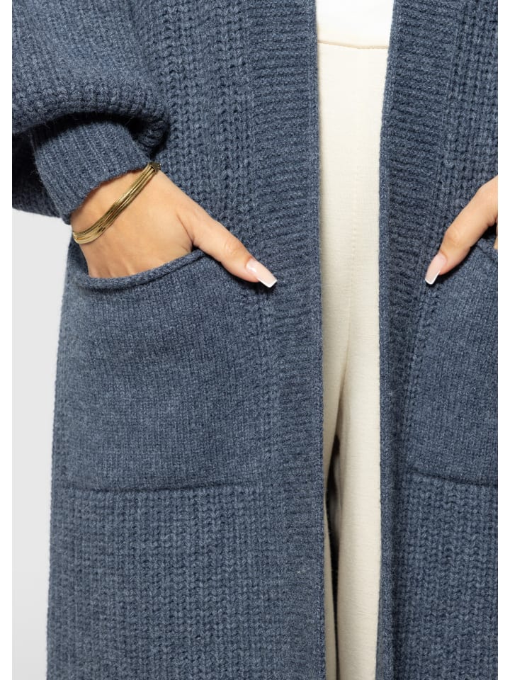 SASSYCLASSY Lang Cardigan mit Taschen in Jeansblau günstig kaufen