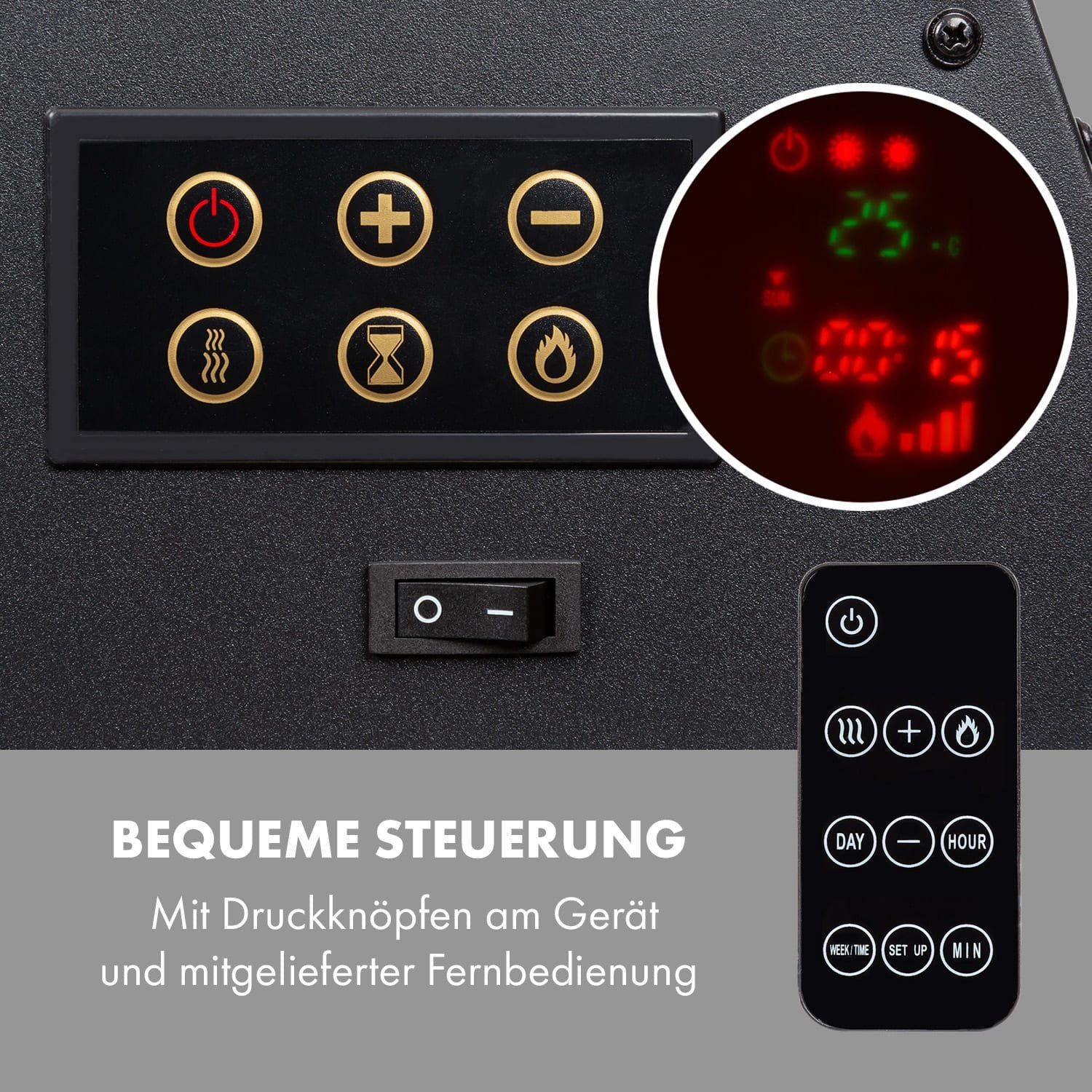 Klarstein Elektrokamin Lausanne Luxe, elektrischer Kamin Heizfunktion elektrischer Kaminofen Elektrokamin