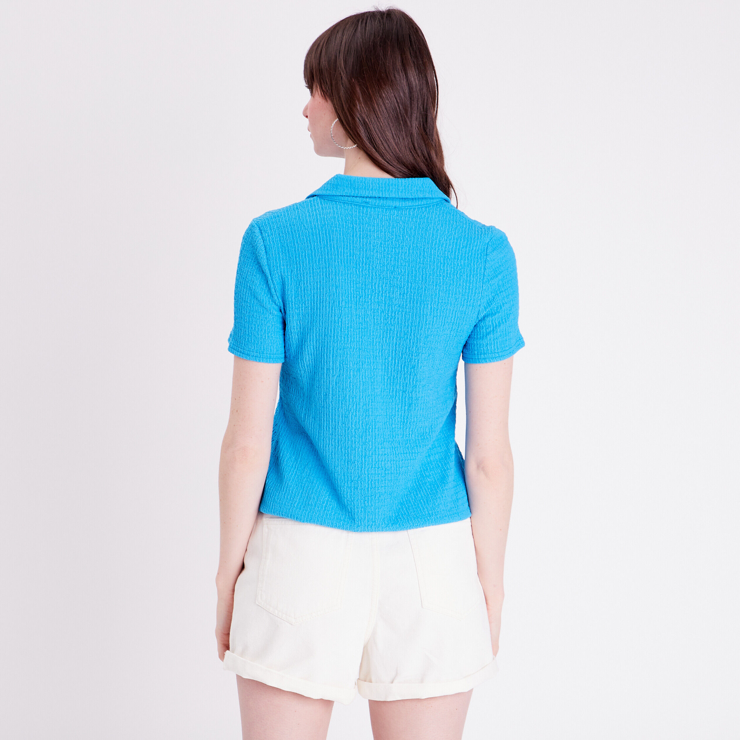 Blouse col polo bleu femme | Cache Cache