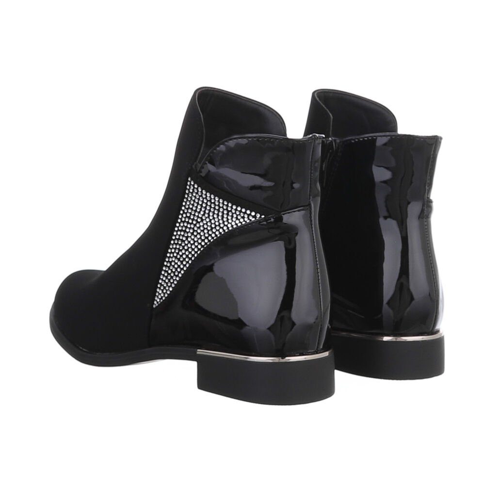 Ital-Design Damen Elegant Stiefelette Blockabsatz Flache Stiefeletten in Schwarz