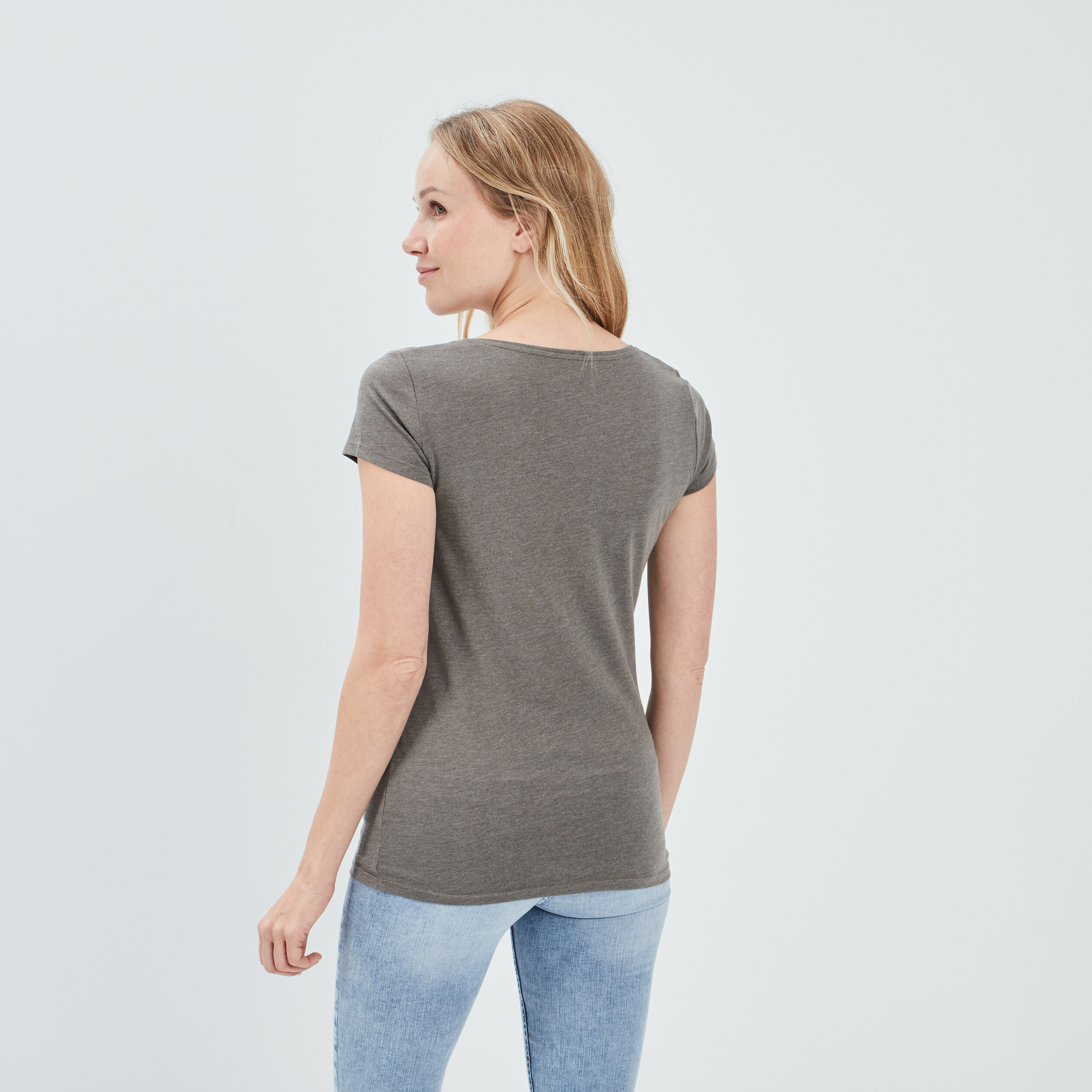 T-shirt manches courtes col rond vert kaki femme | La Halle