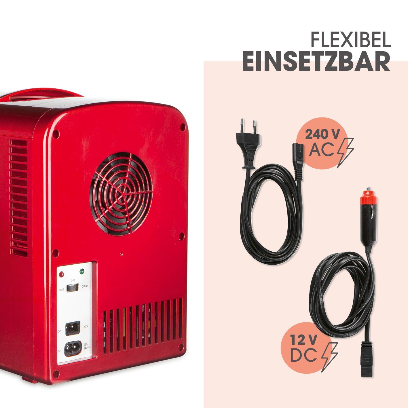 GOURMETmaxx Kühlbox Mini Kühl Schrank 45W Rot 12V Kfz Anschluss Auto, Retro Design, Camping, Festival, Dosengeeignet