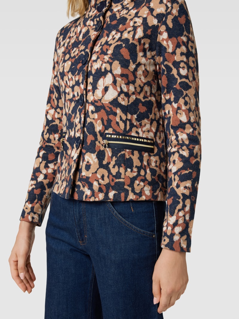 Blazer mit Allover-Muster und Reißverschlusstaschen in camel