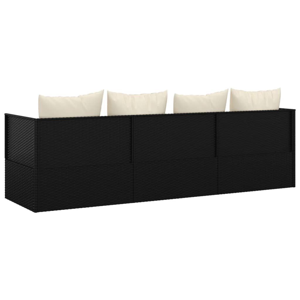 vidaXL Gartenliege Outdoor-Loungebett mit Kissen Schwarz Poly Rattan, 1 St.