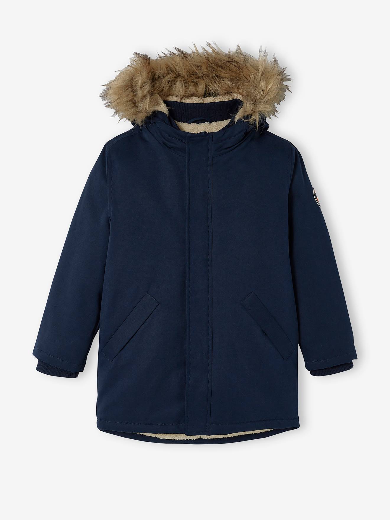 Parka à capuche doublée sherpa garçon noisette