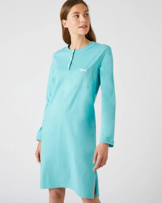 Chemise de nuit manches longues, maille jersey, 95 cm