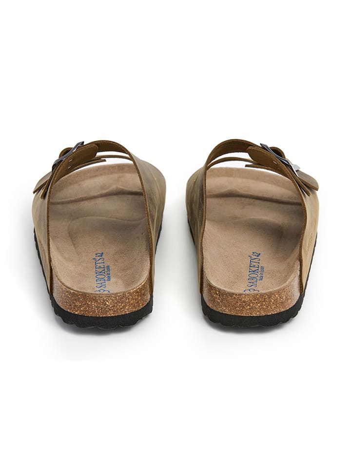 SABOKETS Leder-Pantoletten in Khaki günstig kaufen