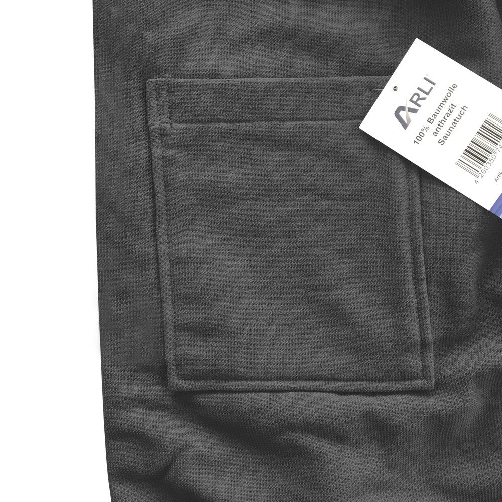 ARLI Saunatuch Saunakilt Damen Saunatuch Saunahandtuch Baumwolle Anthrazit Gummizug Tasche Klettverschluss praktisch individuell anpassbare Größe Sauna Sarong Kilt Wellness 90 x 150 cm Hamam, (1-St)
