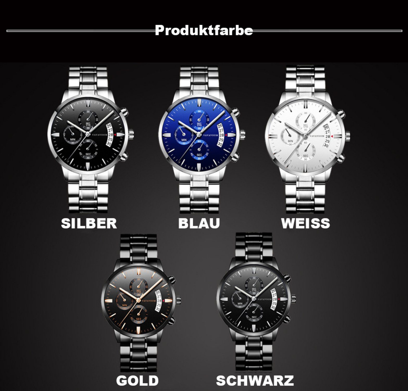 Devenirriche Quarzuhr Herrenuhren Schwarz Edelstahlarmband Quarz Uhr Männer Wasserdicht