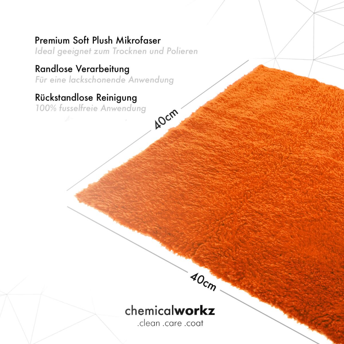 chemicalworkz Edgeless Soft Touch Towel 500GSM Orange Poliertuch 40×40cm