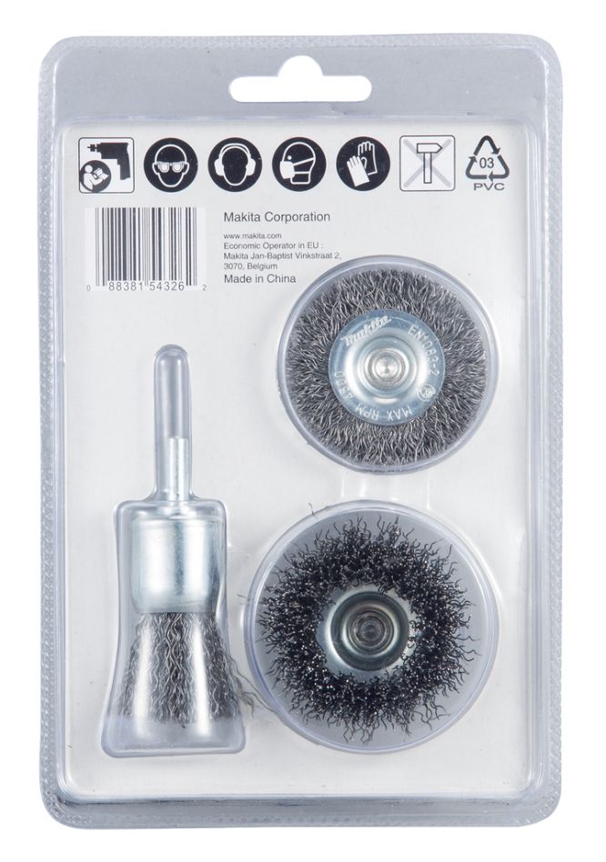 Makita Zubehör D-66070 Bürstenset, gewellter Stahldraht, 0,3 mm, 3-teilig