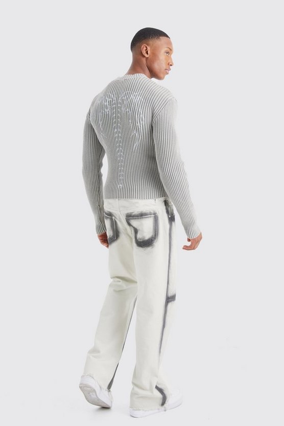Gerippter Muscle-Fit Strickpullover mit Acid-Waschung