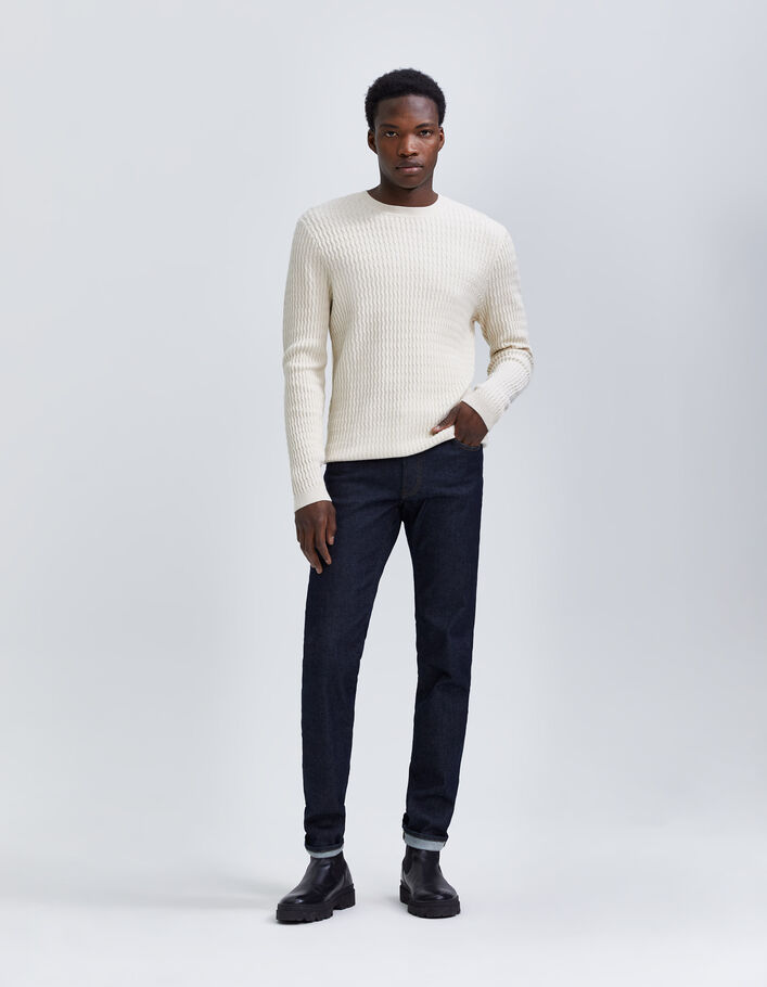 Pull coloris naturel tricot reliefé Homme