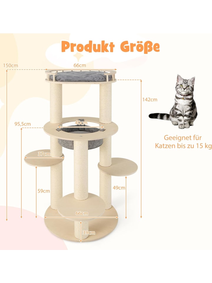 COSTWAY 6-stöckiger Kratzbaum Holz in Beige günstig kaufen onesize