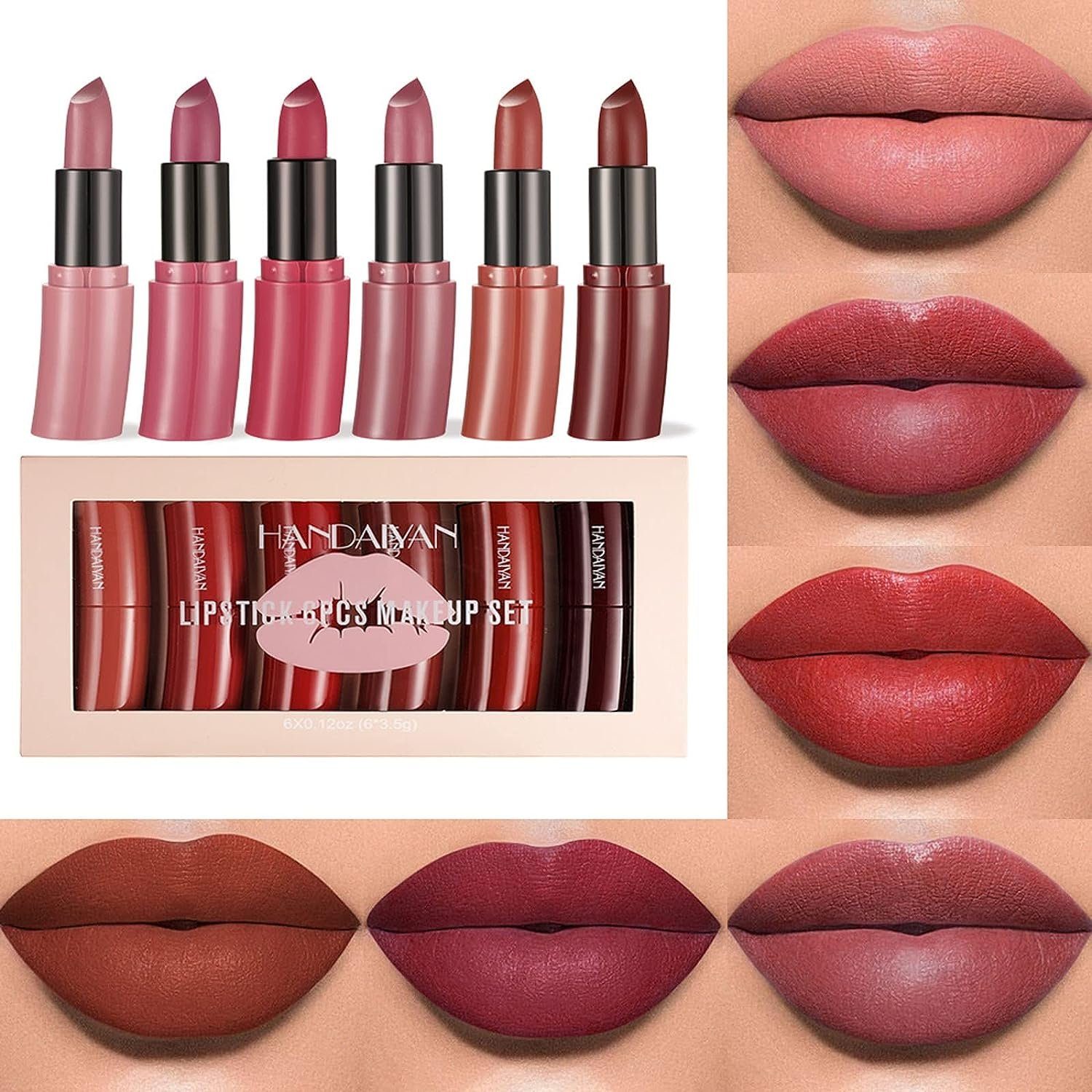 Haiaveng Lippenstift-Set 6 Farben Matt Ink Lippenstift Set Flüssiger Lippenstift Set, Samt Rot Nude Lipstick Wasserdichte Makeup Lippenstifte