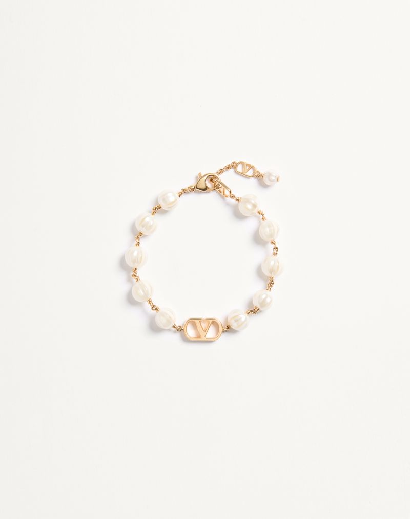 Pulseira com contas de metal e vidro com a assinatura VLogo