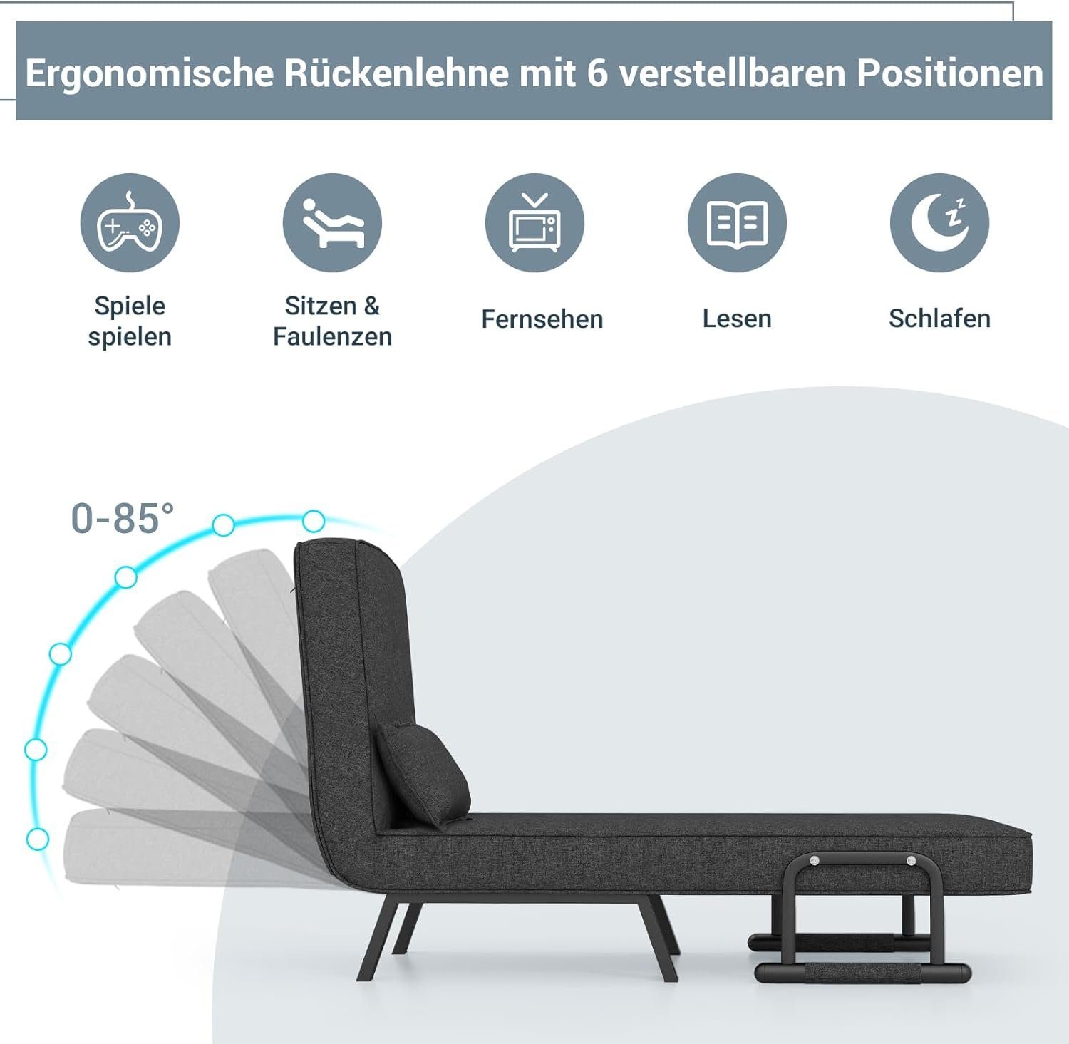 KOMFOTTEU Schlafsofa Schlafsessel, mit 6-Fach verstellbare Rückenlehne