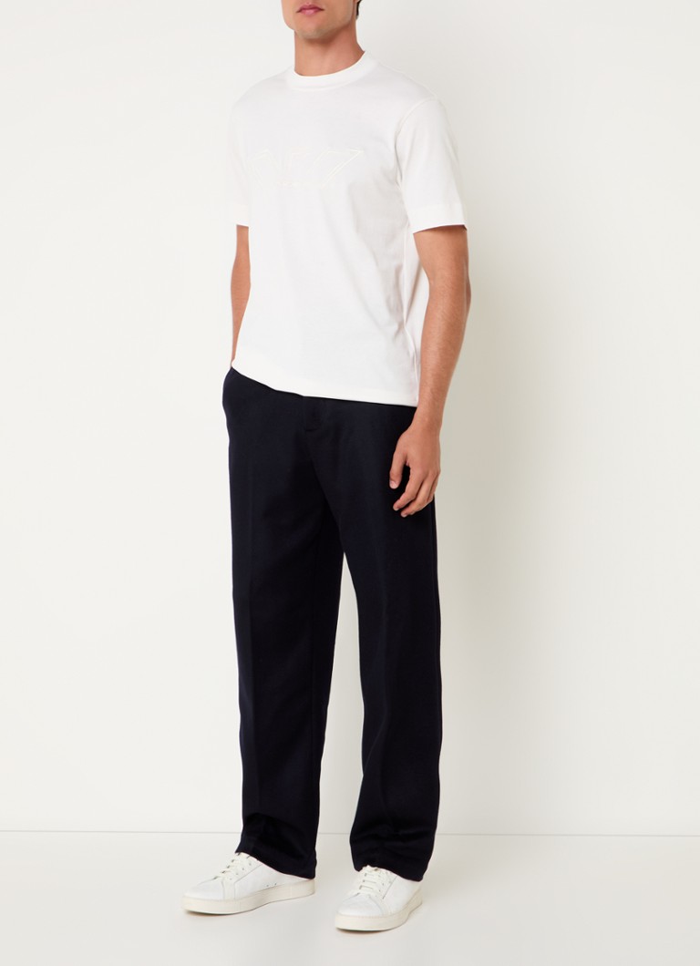 Pantaloni chino Emporio Armani, croială lejeră, din amestec de cașmir, cu buzunare laterale.