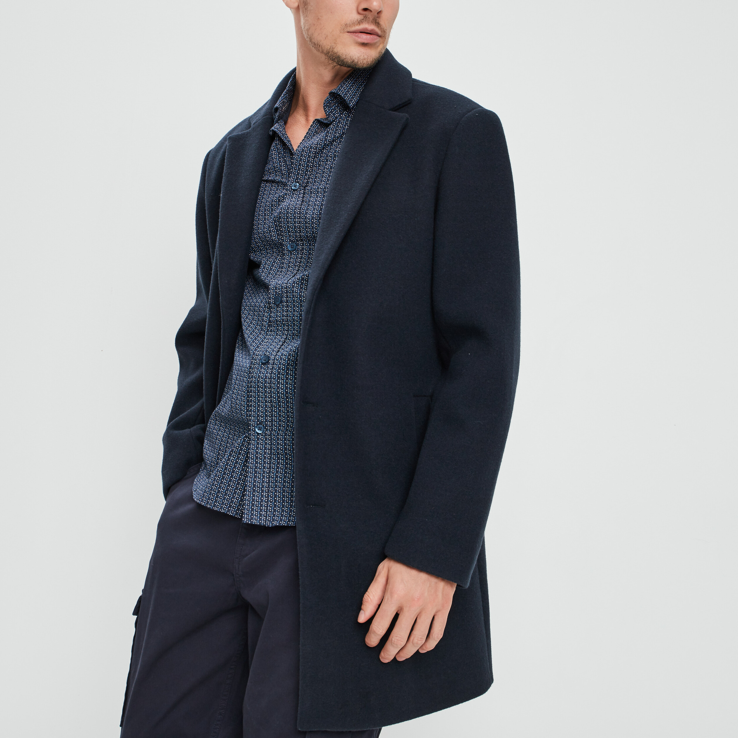 Manteau long droit bleu marine homme | La Halle
