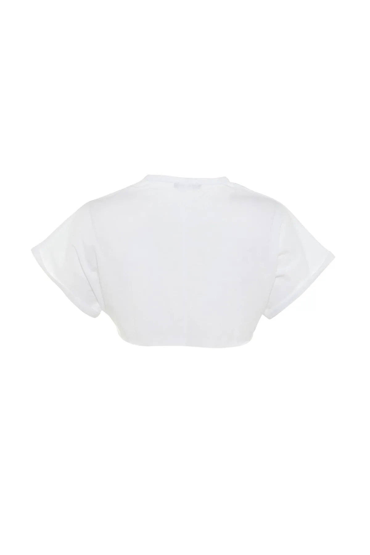 Trendyol Collection  Weißes Super-Crop-Strick-T-Shirt aus 100 % Baumwolle mit Rundhalsausschnitt TWOSS21TS0091