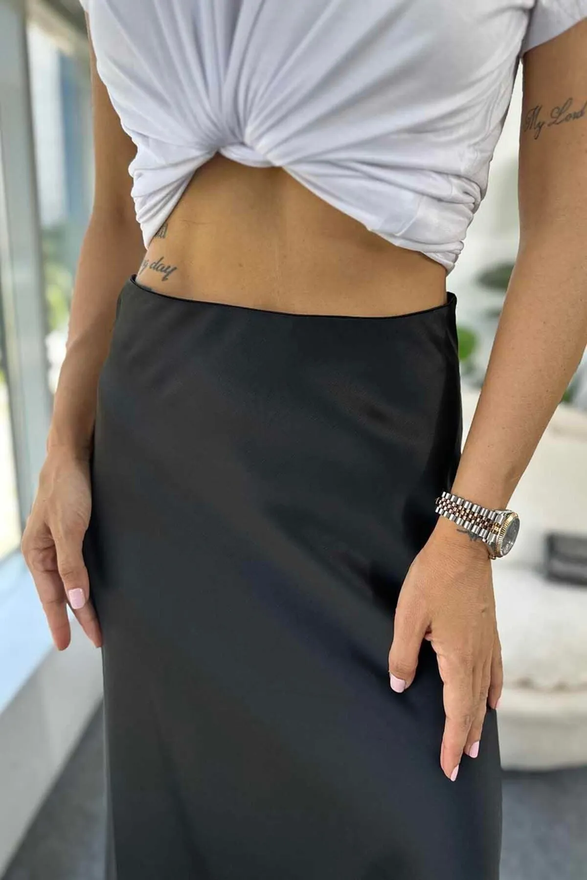 Fiori  Langer Satinrock in Luxusqualität in Maxilänge mit elastischem Bund