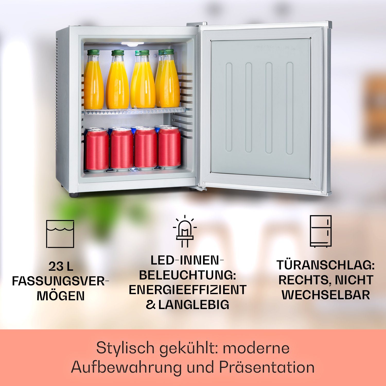 Klarstein Table Top Kühlschrank HEA-HappyHour-Slb 10035240A, 47 cm hoch, 38 cm breit, Hausbar Minikühlschrank ohne Gefrierfach Getränkekühlschrank klein