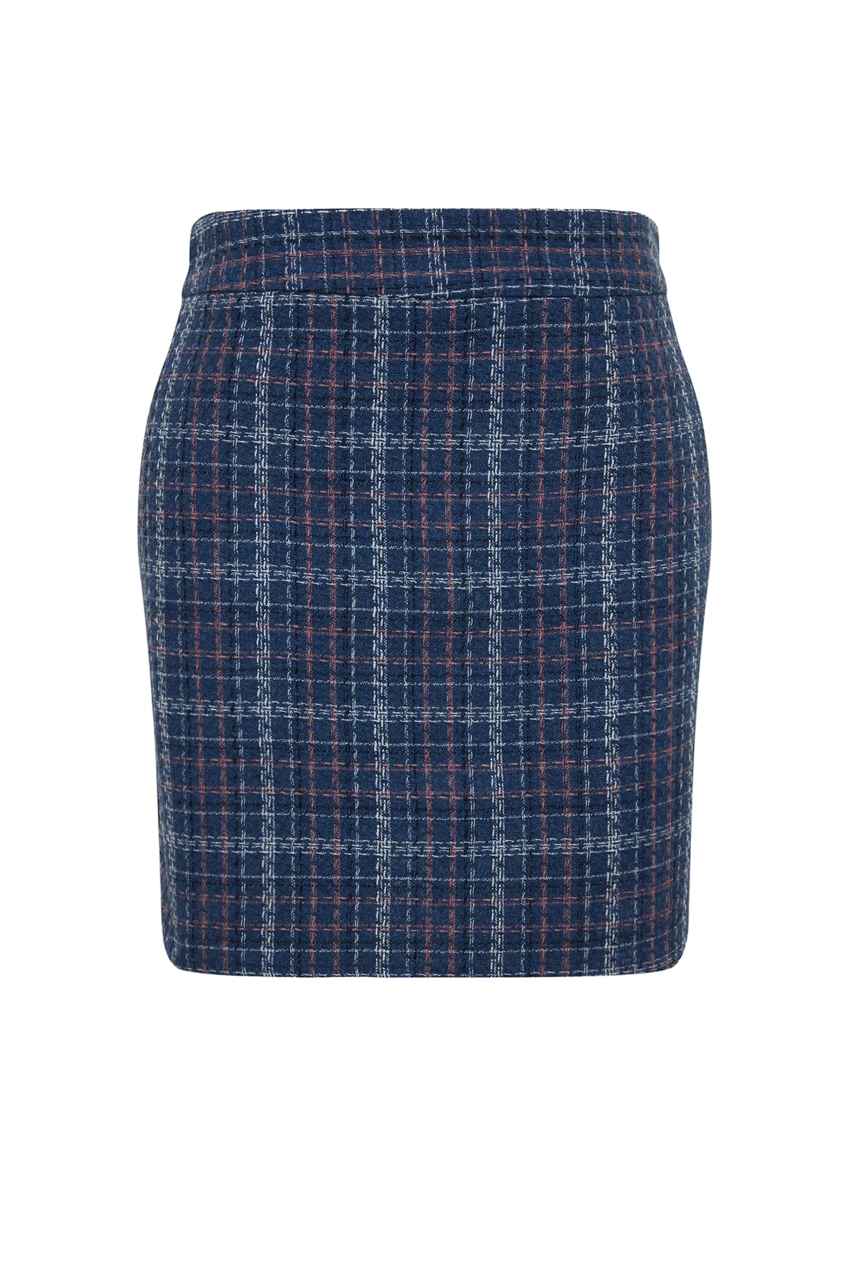 Trendyol Curve  Blau karierter gemusterter Rock TBBAW24AZ00003