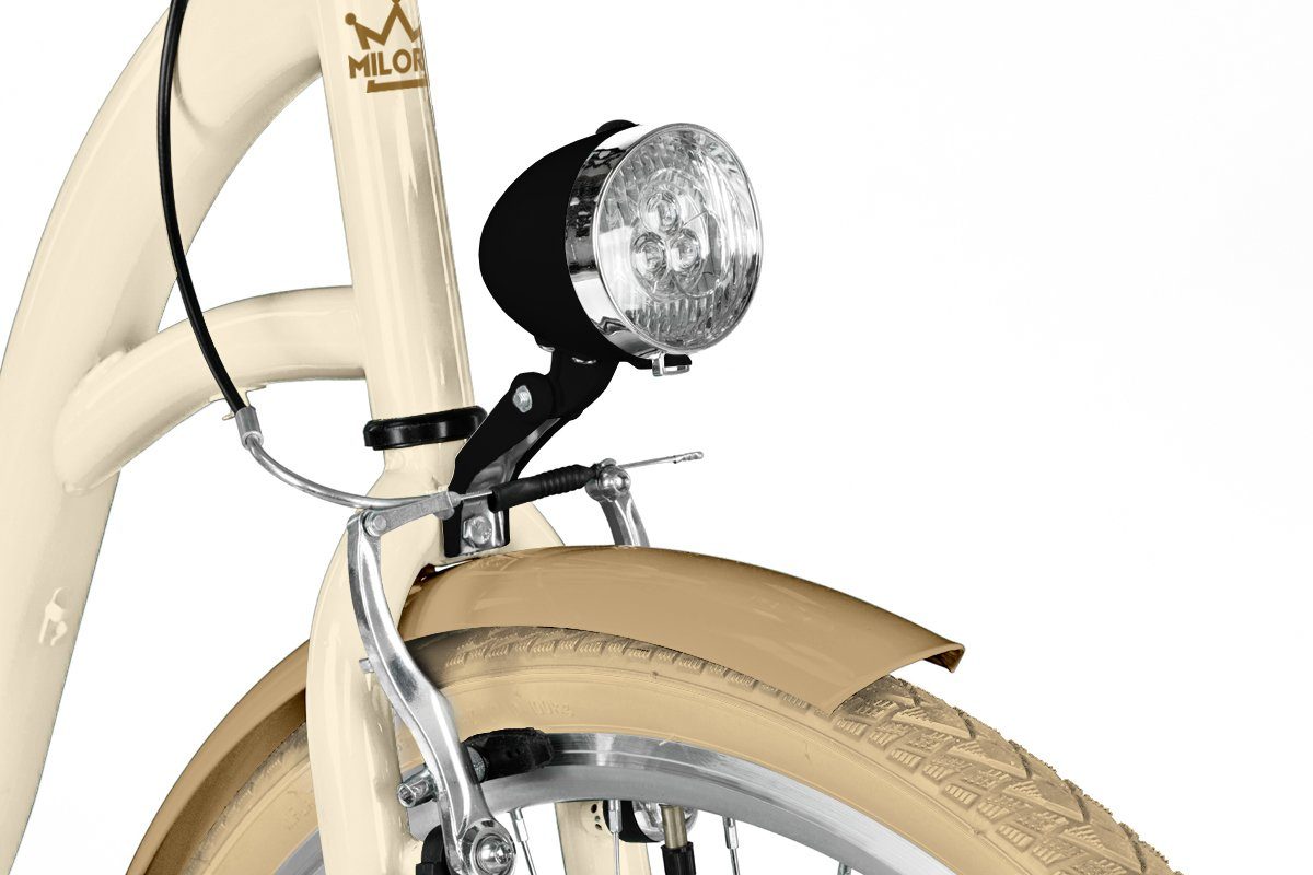 MILORD BIKES Cityrad Milord City Fahrrad Weidenkorb Damen, 28/26 Zoll, Creme-Braun, 7-Gang, 7 Gang Shimano, Kettenschaltung