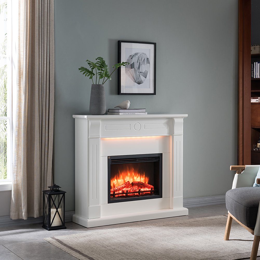 RICHEN Elektrokamin Hikaru, Standkamin mit Heizung 2000W, 3D-Flammeneffekt, LED, App-Steuerung, Fernbedienung, Timer