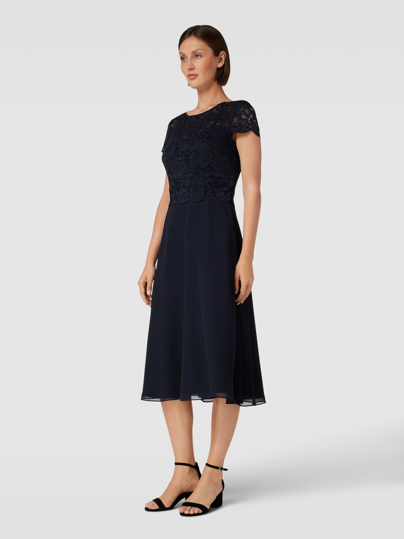 Cocktailkleid mit Zierbesatz in marineblau meliert