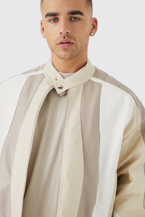 Kastige PU Moto-Jacke mit Trichterkragen