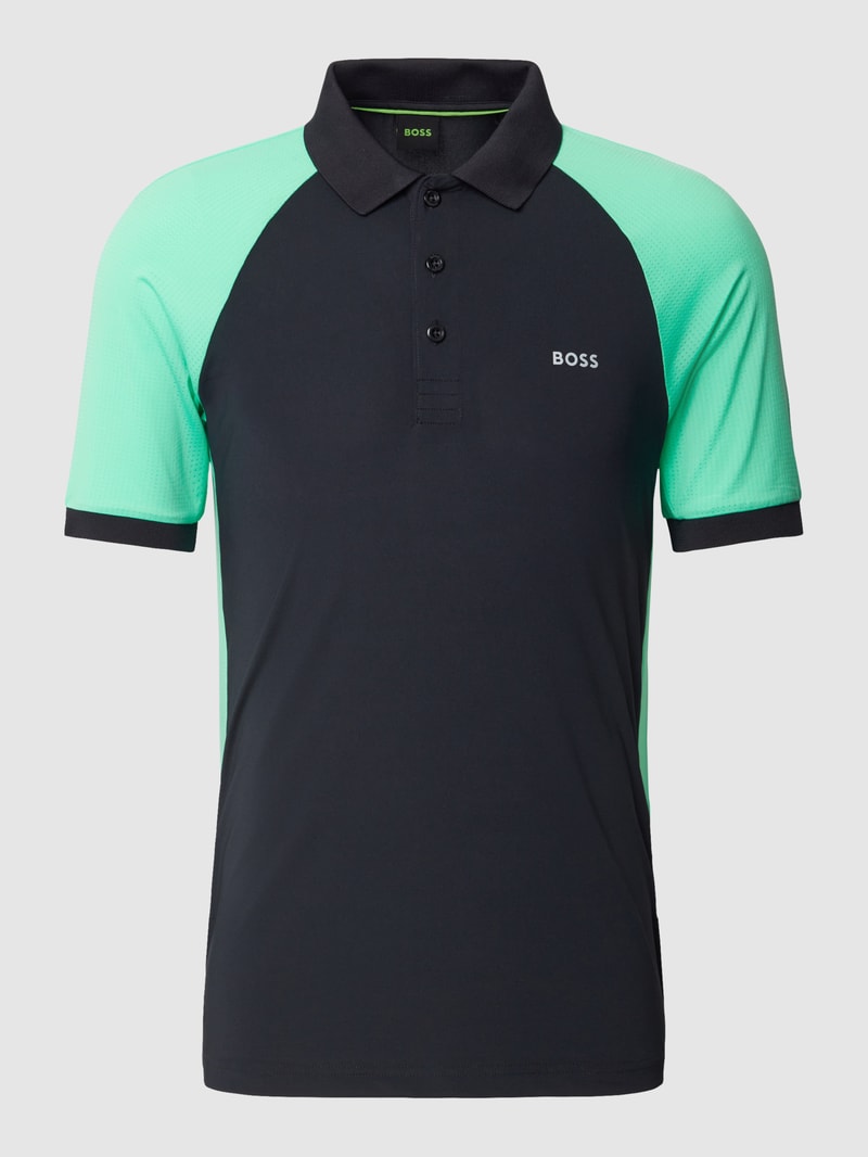 Poloshirt mit Label-Detail Modell 'Pauletech' in marineblau