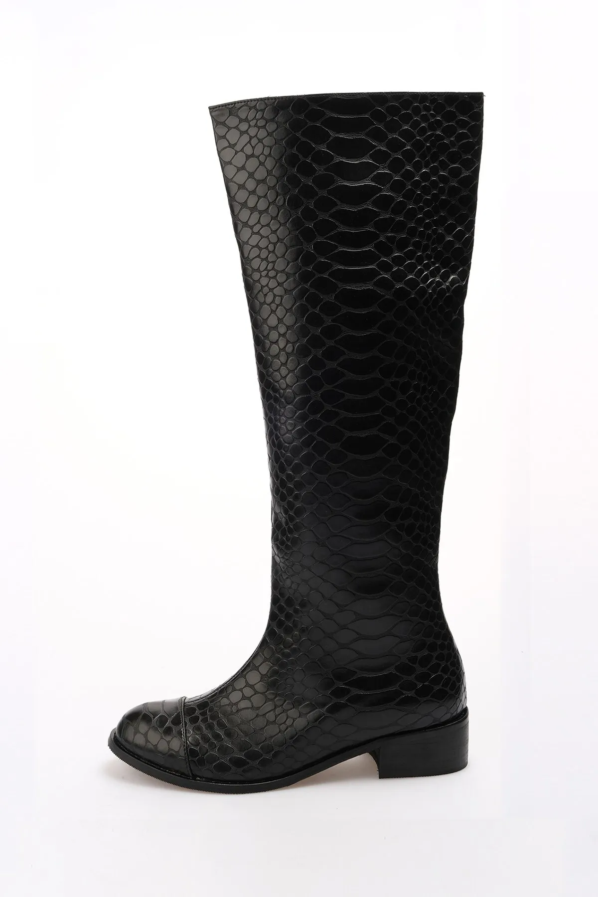 Mio Gusto  Parley schwarze Damenstiefel mit Krokodilmuster, ohne Reißverschluss, dünnes Kunstfellfutter