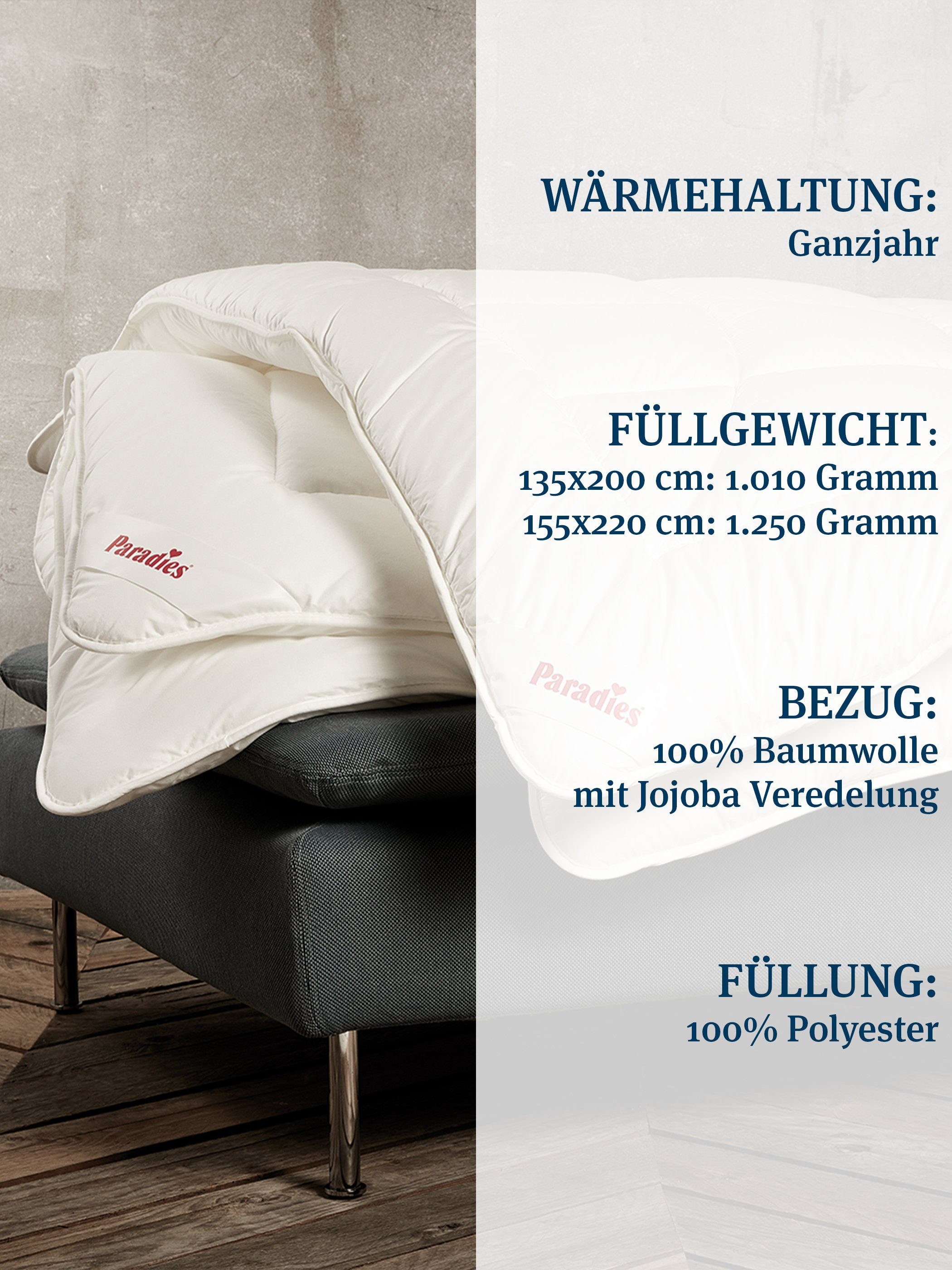 Kunstfaserbettdecke, Runa Bio, Paradies, Füllung: 100% Polyester, Bezug: 100% Bio-Baumwolle (kbA), besonders voluminös & kuschelig