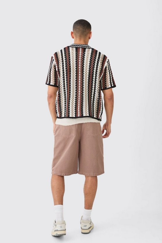 Kastiges gestreiftes Oversize Strick-Hemd