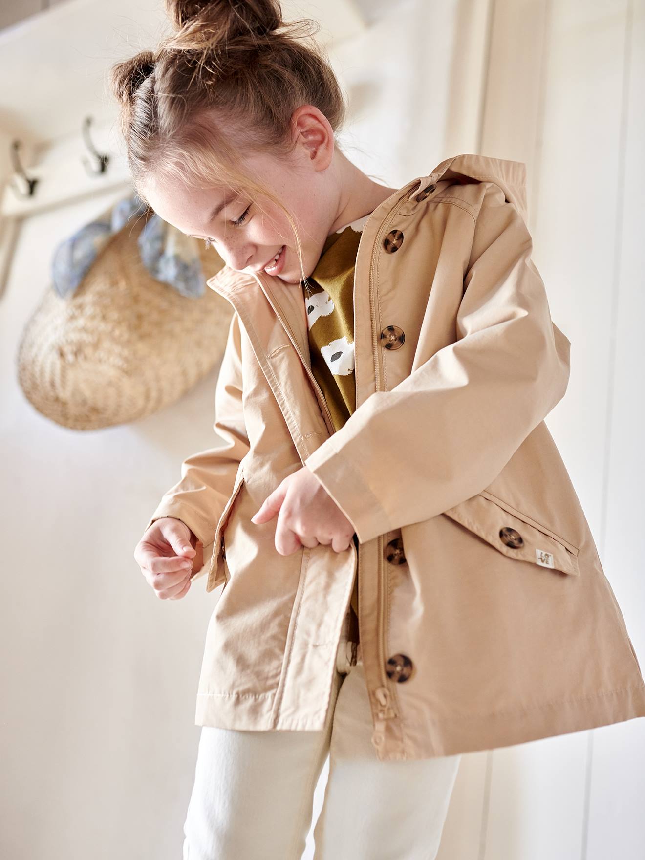 Trench à capuche mi-saison fille beige