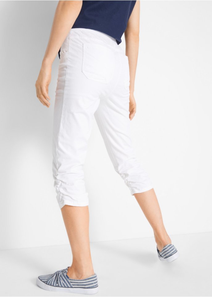 Baumwoll-Capri-Hose mit Bequembund und Raffung