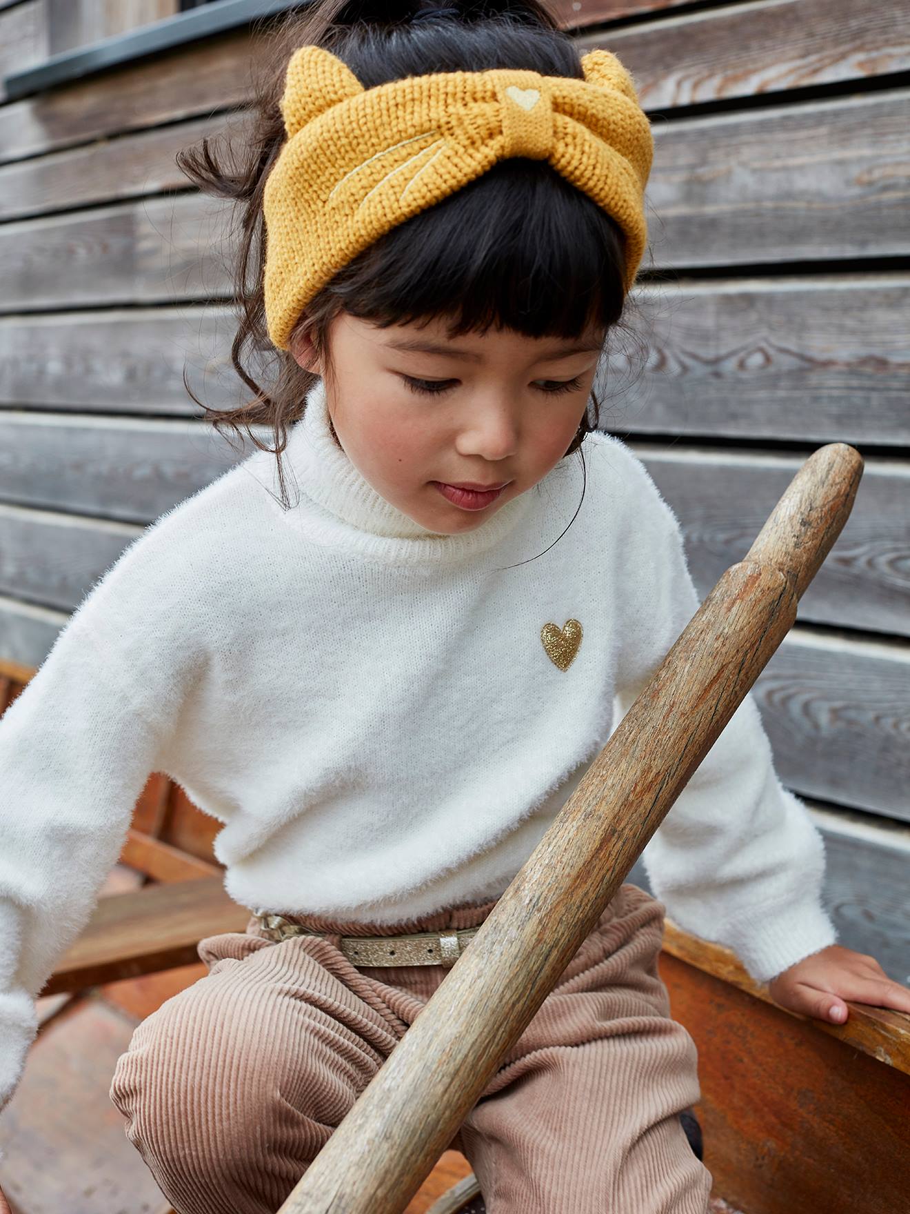 Pull col roulé en maille douillette fille ivoire