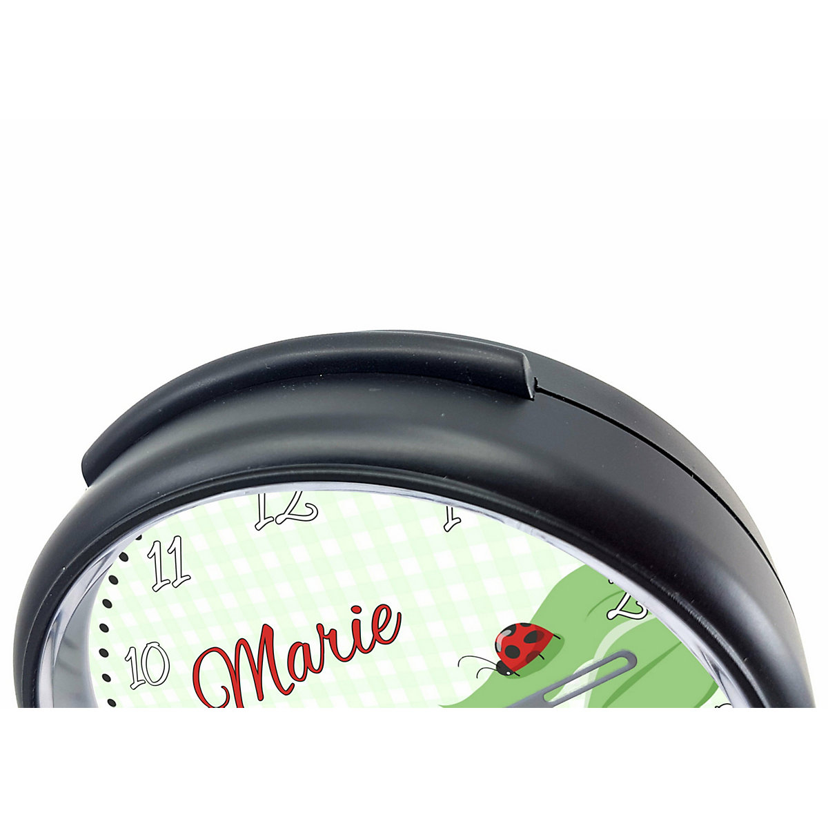 Kinder Funkwecker personalisiert mit Namen Marienkäfer Atom-/Funkuhr, 12-Stunden-Anzeigeformat, Schlummerfunktion, Nachtlicht, Geräuschlos/Ohne Ticken
