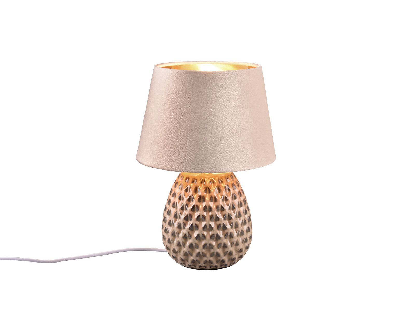meineWunschleuchte LED Nachttischlampe, LED wechselbar, warmweiß, dimmbar Designer Lampenschirm Samt & Keramik-fuß Gold-en, Höhe 35cm