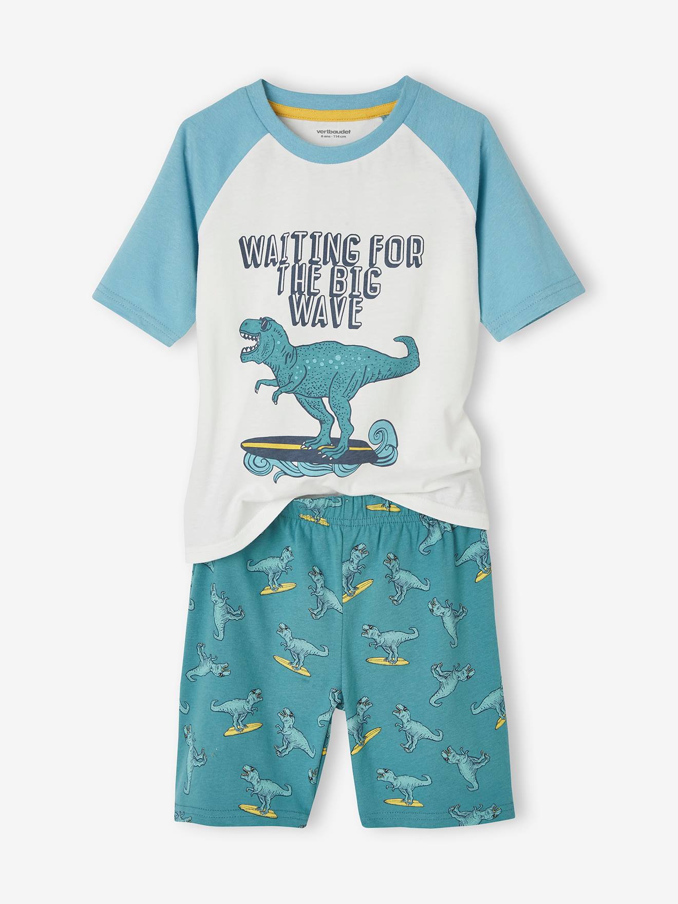 Pyjashort imprimé garçon Dino Surf bleu canard