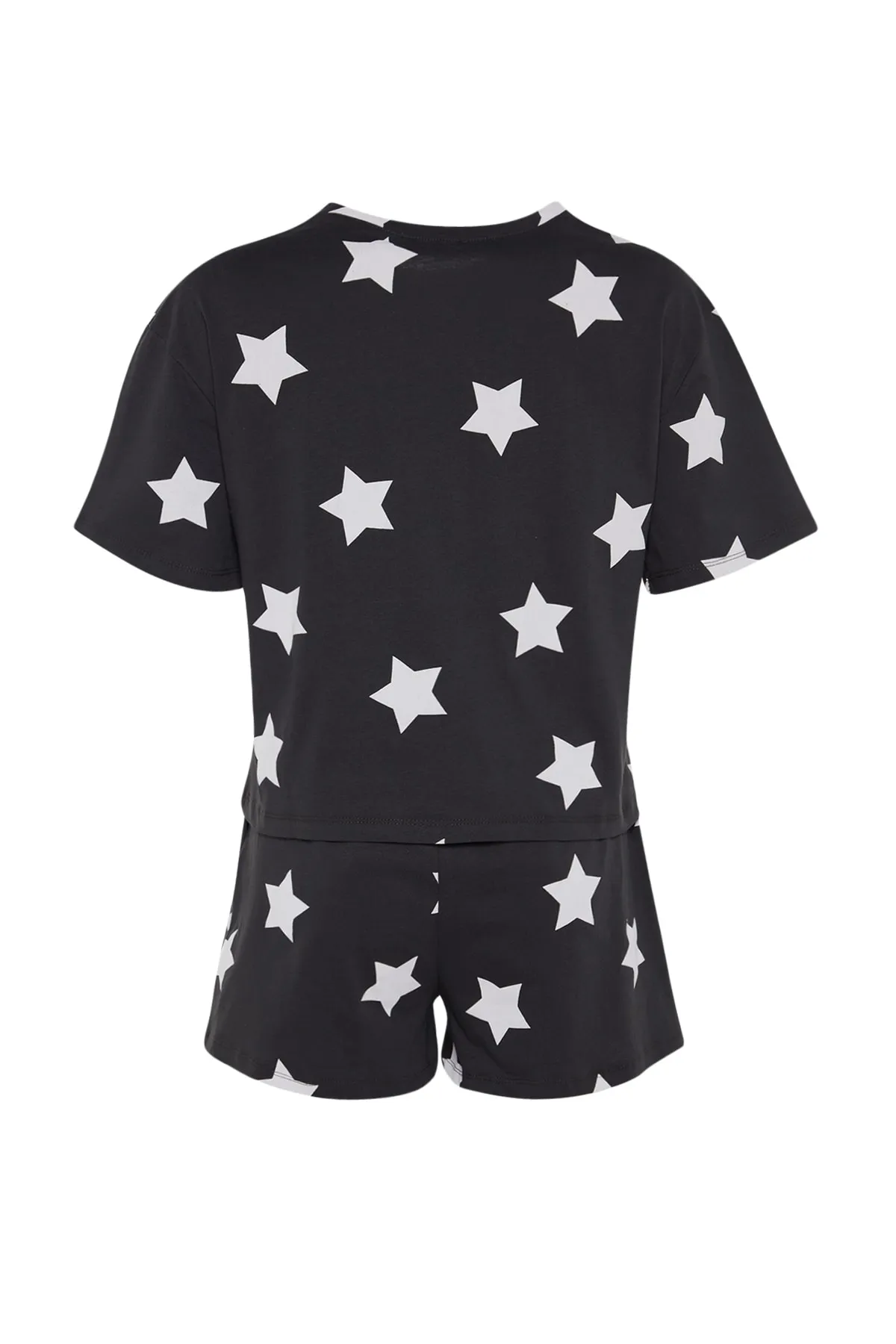 Trendyol Collection  Mehrfarbiges, gestricktes Pyjama-Set mit T-Shirt und Shorts aus 100 % Baumwolle mit Sternmuster THMSS22PT0501