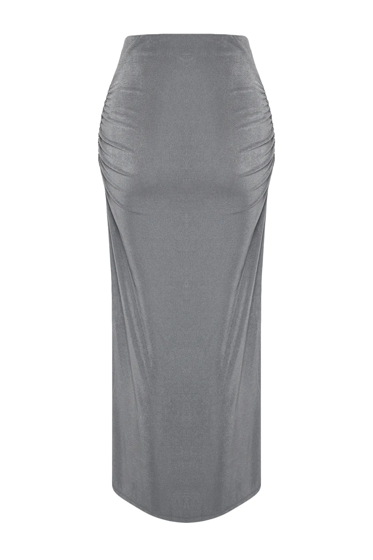 Trendyol Collection  Grauer drapierter Maxi-Strickrock mit hochwertiger glänzender Oberfläche und weicher Textur TWOAW24ET00090