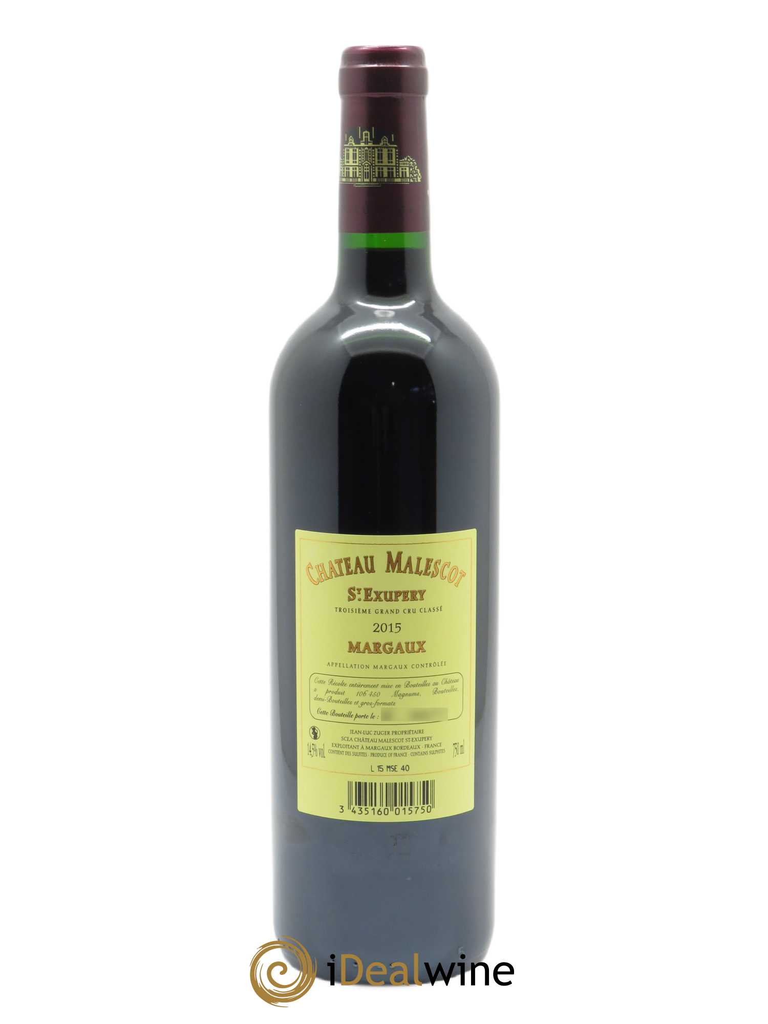 Château Malescot Saint-Exupéry 3ème Grand Cru Classé (CBO à partir de 6 BTS) 2015 - Lot de 1 Bouteille