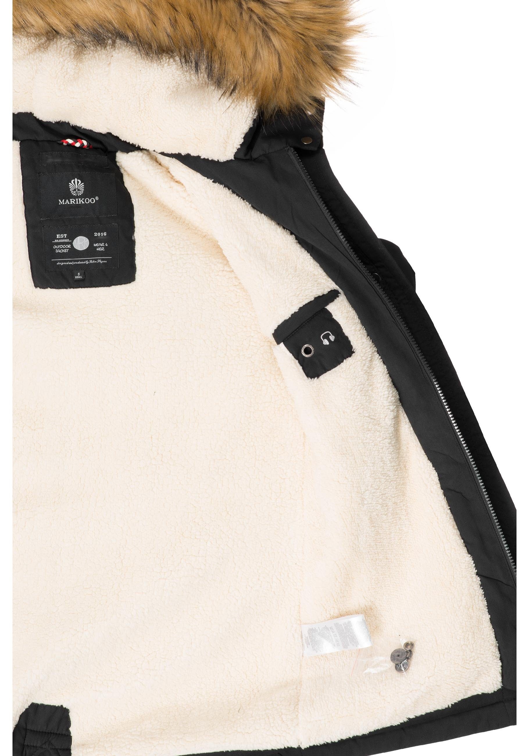 Marikoo Wintermantel Akira edler Winterparka mit Kunstfellkapuze