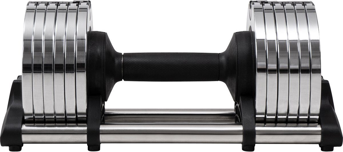 Miweba Sports Kurzhantel verstellbares Fitness Hantel Set VH100 inkl. Gestell, (Packung, 12 Gewichtsstufen, 2 – 24 kg, funktionales Verschluss-System, Stahl, Chrom Optik, platzsparend, Krafttraining, Muskelaufbau, Sport, Workout, Kurzhantelset), 12-i